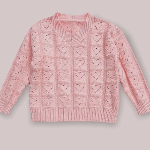Other - Pink Heart V Neck Long Sleeve Sweater Girls 3-4